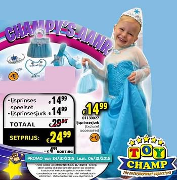 Aanbiedingen Ijsprinses speelset + ijsprinsesjurk - Disney  Frozen - Geldig van 24/10/2015 tot 06/12/2015 bij ToyChamp