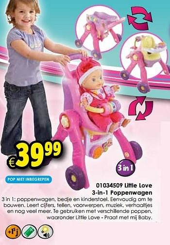 Aanbiedingen Little love 3-in-1 poppenwagen - Little Love - Geldig van 24/10/2015 tot 06/12/2015 bij ToyChamp