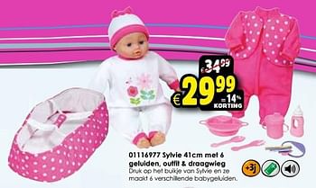 Aanbiedingen Sylvie 41cm met 6 geluiden, outfit + draagwieg - Huismerk - Toychamp - Geldig van 24/10/2015 tot 06/12/2015 bij ToyChamp