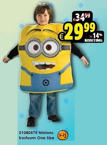 Aanbiedingen Minions kostuum one size - Minions - Geldig van 24/10/2015 tot 06/12/2015 bij ToyChamp