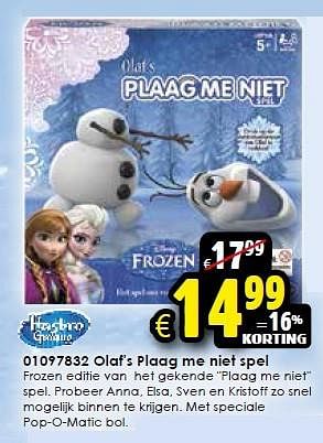 Aanbiedingen Olaf`s plaag me niet spel - Hasbro - Geldig van 24/10/2015 tot 06/12/2015 bij ToyChamp