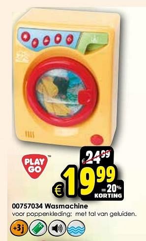 Aanbiedingen Wasmachine - Play-Go - Geldig van 24/10/2015 tot 06/12/2015 bij ToyChamp