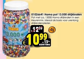 Aanbiedingen Hama pot 13.000 strijkkralen - Hama - Geldig van 24/10/2015 tot 06/12/2015 bij ToyChamp