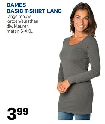 Aanbiedingen Dames basic t-shirt lang - Huismerk - Action - Geldig van 23/10/2015 tot 30/11/2015 bij Action