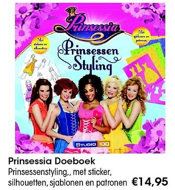 Aanbiedingen Prinsessia doeboek prinsessenstyling,, met sticker, silhouetten, sjablonen en patronen - Studio 100 - Geldig van 04/11/2015 tot 13/12/2015 bij Multi Bazar