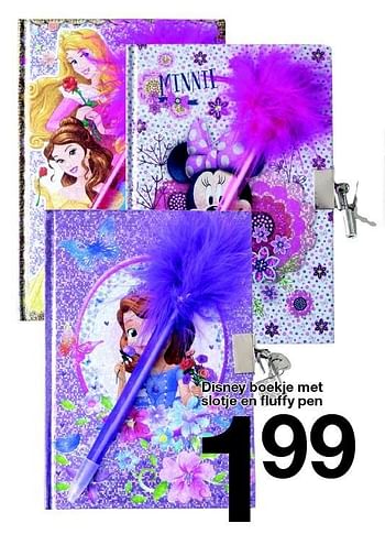 Aanbiedingen Disney boekje met slotje en fluffy pen - Huismerk - Zeeman  - Geldig van 07/11/2015 tot 14/11/2015 bij Zeeman