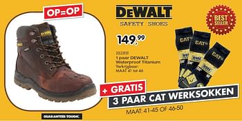 Aanbiedingen Safety shoes 1 paar dewalt waterproof titanium - DeWalt - Geldig van 10/11/2015 tot 08/12/2015 bij Supra Bazar
