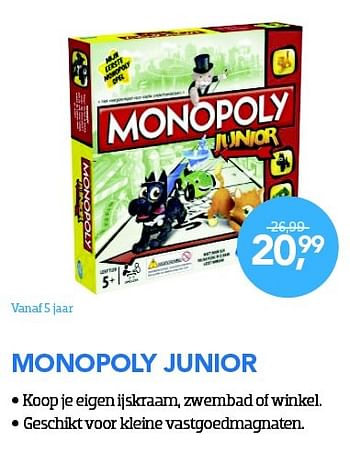 Aanbiedingen Monopoly junior - Hasbro - Geldig van 01/11/2015 tot 06/12/2015 bij Coolblue