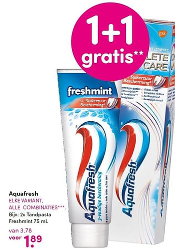 Aanbiedingen Aquafresh tandpasta freshmint - Aquafresh - Geldig van 09/11/2015 tot 22/11/2015 bij da