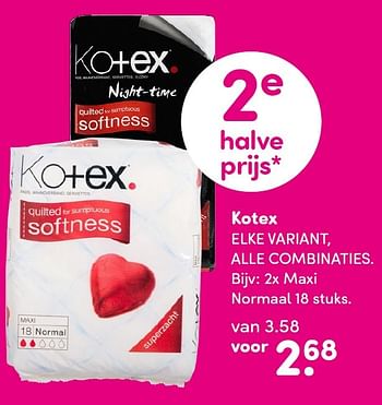 Aanbiedingen Kotex maxi normaal - Kotex - Geldig van 09/11/2015 tot 22/11/2015 bij da