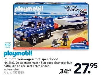 Aanbiedingen Politieterreinwagen met speedboot - Playmobil - Geldig van 26/10/2015 tot 06/12/2015 bij Blokker