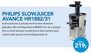 Aanbiedingen Philips slowjuicer avance hr1882-31 - Philips - Geldig van 01/11/2015 tot 06/12/2015 bij Coolblue