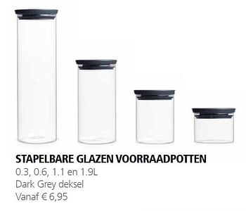 Aanbiedingen Stapelbare glazen voorraadpotten - Brabantia - Geldig van 07/12/2015 tot 31/12/2015 bij Multi Bazar