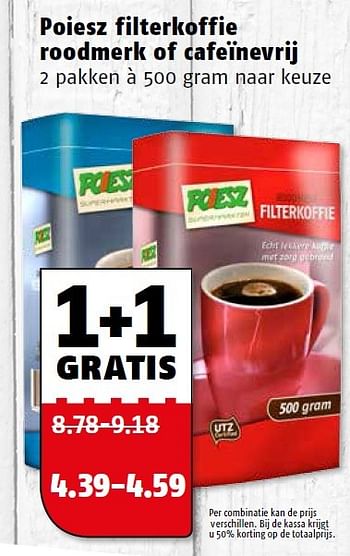 Aanbiedingen Poiesz filterkoffie roodmerk of cafeïnevrij - Huismerk Poiesz - Geldig van 23/11/2015 tot 29/11/2015 bij Poiesz