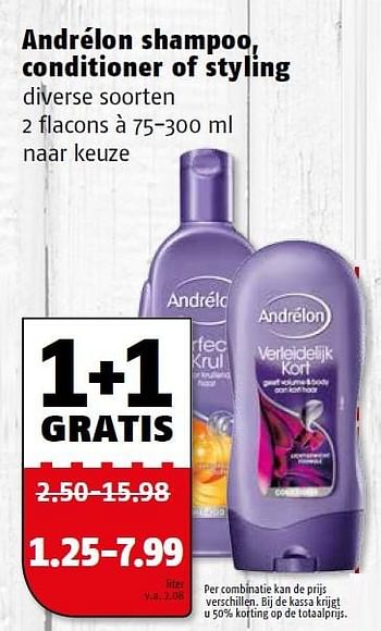 Aanbiedingen Andrélon shampoo, conditioner of styling - Andrelon - Geldig van 23/11/2015 tot 29/11/2015 bij Poiesz