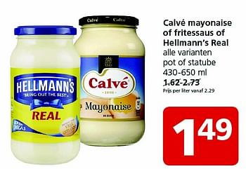 Aanbiedingen Calvé mayonaise of fritessaus of hellmann`s real - Calve - Geldig van 23/11/2015 tot 29/11/2015 bij Jan Linders