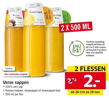 Aanbiedingen Verse sappen - Chef select - Geldig van 23/11/2015 tot 29/11/2015 bij Lidl