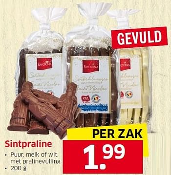 Aanbiedingen Sintpraline puur, melk of wit, met pralinévulling - Favorina - Geldig van 23/11/2015 tot 29/11/2015 bij Lidl