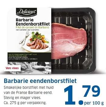 Aanbiedingen Barbarie eendenborstfilet - Delicieux - Geldig van 23/11/2015 tot 29/11/2015 bij Lidl