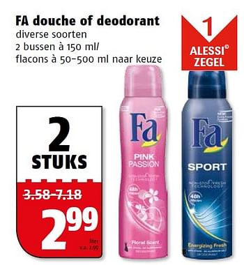 Aanbiedingen Fa douche of deodorant - Fa - Geldig van 23/11/2015 tot 29/11/2015 bij Poiesz