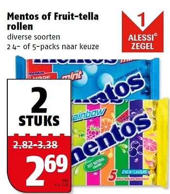 Aanbiedingen Mentos of fruit-tella rollen - Mentos - Geldig van 23/11/2015 tot 29/11/2015 bij Poiesz