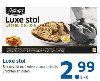 Aanbiedingen Luxe stol rijk gevuld met zuivere amandelspijs - Delicieux - Geldig van 23/11/2015 tot 29/11/2015 bij Lidl