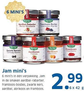 Aanbiedingen Jam mini`s 6 mini`s in één verpakking - Maribel - Geldig van 23/11/2015 tot 29/11/2015 bij Lidl