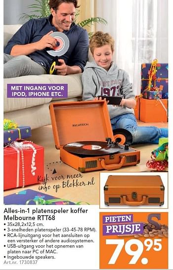 Aanbiedingen Alles-in-1 platenspeler koffer melbourne rtt68 - Huismerk - Blokker - Geldig van 23/11/2015 tot 06/12/2015 bij Blokker