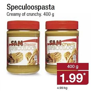 Aanbiedingen Speculoospasta creamy of crunchy - SAM - Geldig van 25/11/2015 tot 01/12/2015 bij Aldi