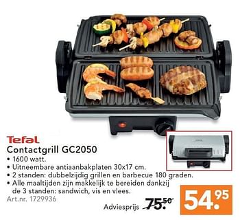 Aanbiedingen Tefal contactgrill gc2050 - Tefal - Geldig van 23/11/2015 tot 06/12/2015 bij Blokker