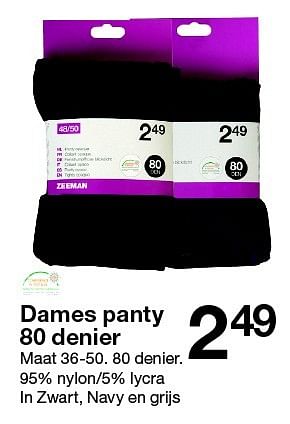 Aanbiedingen Dames panty 80 denier - Huismerk - Zeeman  - Geldig van 28/11/2015 tot 05/12/2015 bij Zeeman