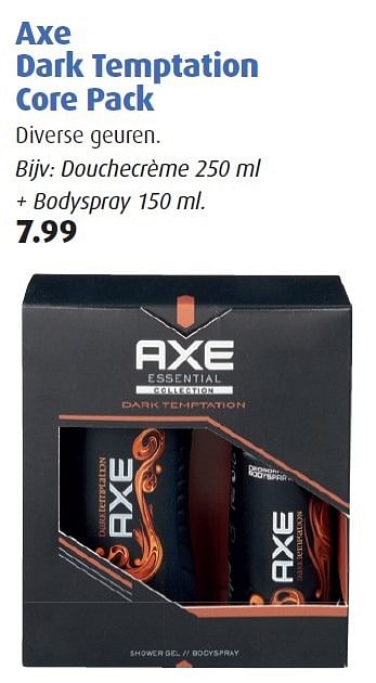 Aanbiedingen Axe dark temptation core pack - Axe - Geldig van 23/11/2015 tot 06/12/2015 bij Uw eigen drogist