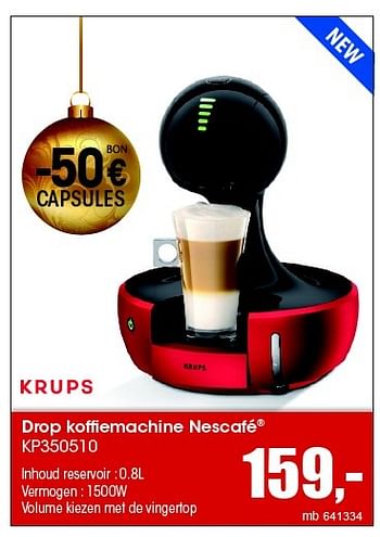 Aanbiedingen Drop koffiemachine nescafé kp350510 - Krups - Geldig van 07/12/2015 tot 31/12/2015 bij Multi Bazar