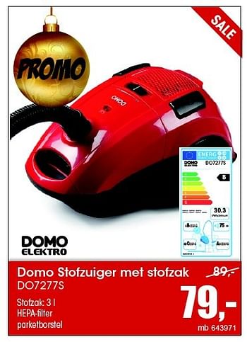 Aanbiedingen Domo stofzuiger met stofzak do7277s - Domo elektro - Geldig van 07/12/2015 tot 31/12/2015 bij Multi Bazar
