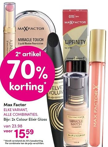 Aanbiedingen Max factor 2x colour elixir gloss - Max Factor - Geldig van 23/11/2015 tot 06/12/2015 bij da