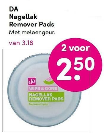 Aanbiedingen Da nagellak remover pads met meloengeur - Huismerk - da - Geldig van 23/11/2015 tot 06/12/2015 bij da