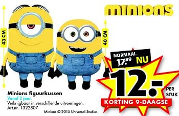 Aanbiedingen Minions figuurkussen - Minions - Geldig van 28/11/2015 tot 06/12/2015 bij Bart Smit