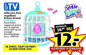 Aanbiedingen Little live pets vogelkooi krissie kristal - Little Live Pets - Geldig van 28/11/2015 tot 06/12/2015 bij Bart Smit