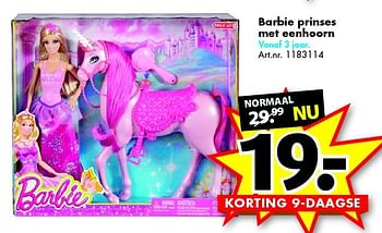 Aanbiedingen Barbie prinses met eenhoorn - Mattel - Geldig van 28/11/2015 tot 06/12/2015 bij Bart Smit