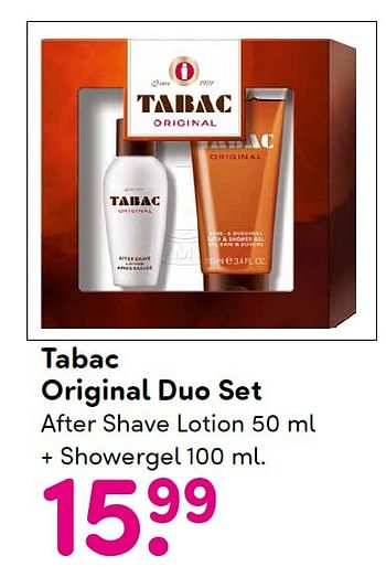 Aanbiedingen Tabac original duo set after shave lotion + showergel - tabac - Geldig van 23/11/2015 tot 06/12/2015 bij da