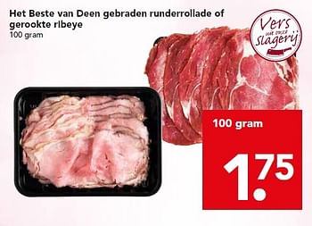 Aanbiedingen Het beste van deen gebraden runderrollade of gerookte ribeye - Huismerk deen supermarkt - Geldig van 29/11/2015 tot 05/12/2015 bij Deen Supermarkten