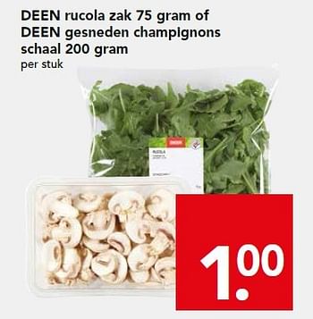 Aanbiedingen Deen rucola zak of deen gesneden champignons schaal - Huismerk deen supermarkt - Geldig van 29/11/2015 tot 05/12/2015 bij Deen Supermarkten