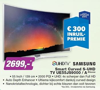 Aanbiedingen Samsung smart curved s-uhd tv ue55js9000 - a-klasse - Samsung - Geldig van 23/11/2015 tot 06/12/2015 bij ElectronicPartner