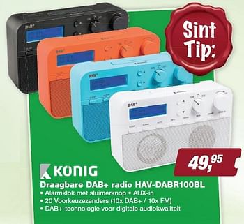 Aanbiedingen Konig draagbare dab+ radio hav-dabr100bl - Konig Electronic - Geldig van 23/11/2015 tot 06/12/2015 bij ElectronicPartner