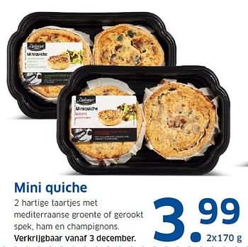 Aanbiedingen Mini quiche 2 hartige taartjes met mediterraanse groente of gerookt - Delicieux - Geldig van 30/11/2015 tot 06/12/2015 bij Lidl