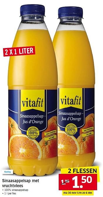 Aanbiedingen Sinaasappelsap met vruchtvlees - Vitafit - Geldig van 30/11/2015 tot 06/12/2015 bij Lidl