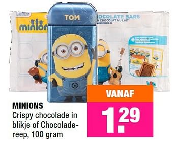 Aanbiedingen Minions crispy chocolade in blikje of chocoladereep - Minions - Geldig van 30/11/2015 tot 13/12/2015 bij Big Bazar