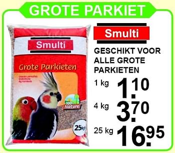 Aanbiedingen Grote parkiet - Smulti - Geldig van 07/12/2015 tot 27/12/2015 bij Van Cranenbroek