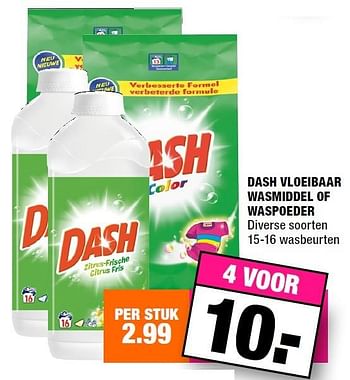 Aanbiedingen Dash vloeibaar wasmiddel of waspoeder - Dash - Geldig van 30/11/2015 tot 13/12/2015 bij Big Bazar
