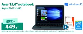 Aanbiedingen Acer 15,6 notebook aspire e5-573-30jg - Acer - Geldig van 01/12/2015 tot 31/12/2015 bij Alternate